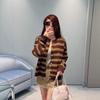 European Retro Autumn Logo Stripe Soft Texture Long Sleeve Sweater Cardigan for Women