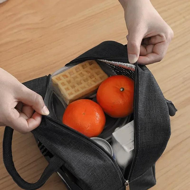 Canvas Thermal Lunch Tote Bag Portable Insulated Lunch Box Bag Foil Fresh Food Container Bag for Women Kids Household Use