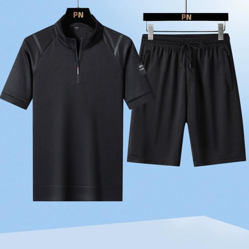 Summer Fashion Trend Short-Sleeved T-shirt Sports Suit Men's Casual Breathable Plus Size Two-Piece Set