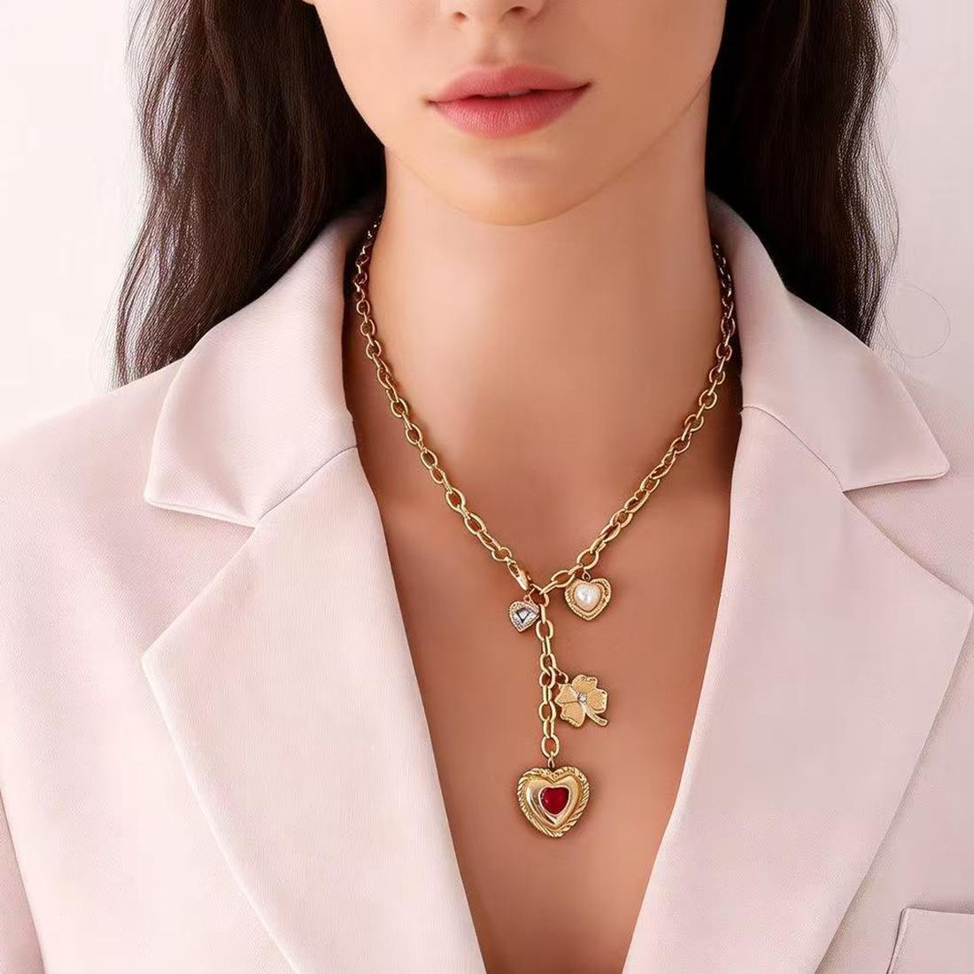 Heart and Flower Multi-element Stainless Steel Necklace Light Luxury Niche Sunflower Necklace синий