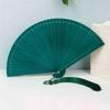 Artisanal Bamboos Folding Hand Fan Minimalists Handmade Craft Cooling Fan with Tassels Festivals Teas Ceremonies Decors