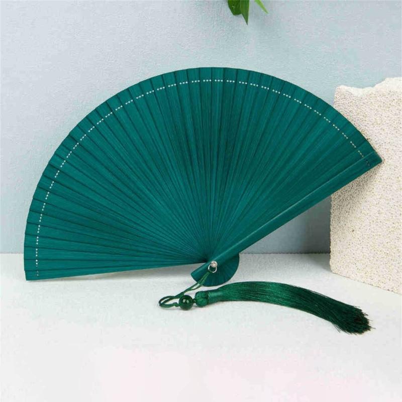 Artisanal Bamboos Folding Hand Fan Minimalists Handmade Craft Cooling Fan with Tassels Festivals Teas Ceremonies Decors