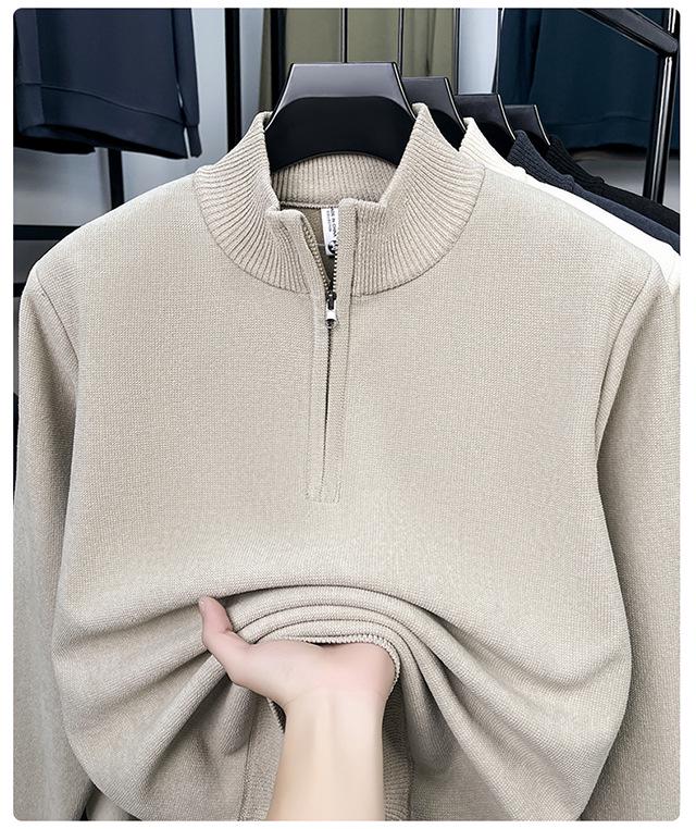 Men's 2025 Thick Knit Sweater with Half-High Collar and Zipper