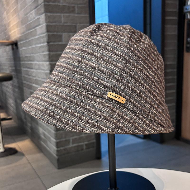 New retro plaid bucket hat autumn and winter face small fashion versatile basin hat British style sunshade sunscreen hat