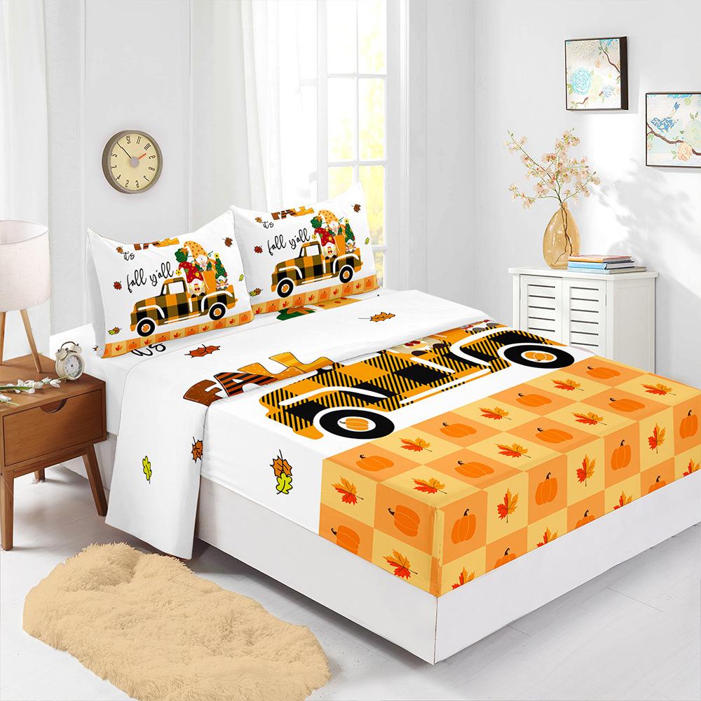 

Four-Piece Mattress Set Autumn Deciduous Maple Leaf 3D Digital Printing Kit Mattress Protective Cover (90cm * 190cm * 40cm) Pillowcase * 1