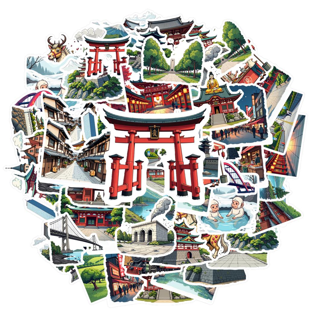 35pcs-70pcs Landscape Japanese Architecture Stickers Traditional Travel Sticker Pack PVC Sticker For Car Sticker Phone Laptop