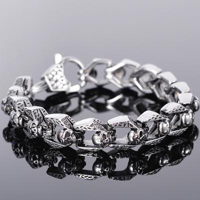 Punk Rocker Skull Bracelet Men Solid 316L Stainless Steel Men's Bracelets Gothic Jewellery Halloween Accessories