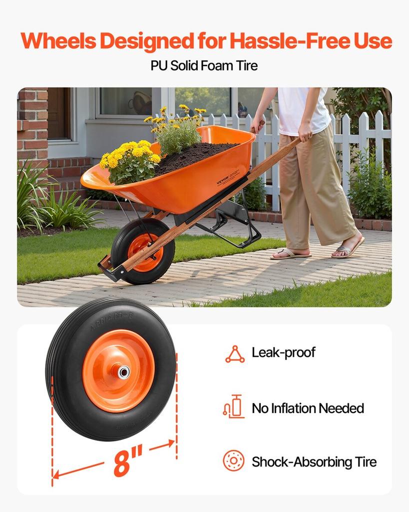Wheelbarrow Cart One Wheel 6 Cu Ft Garden Dump Cart 330 lbs Utility Cart