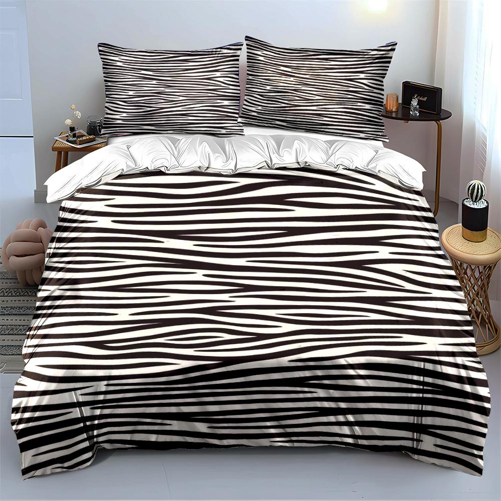 Zebra Stripe Black and White Bedding Set Bedding Set (1 Duvet Cover, 2 Pillowcases, Duvet Not Included)