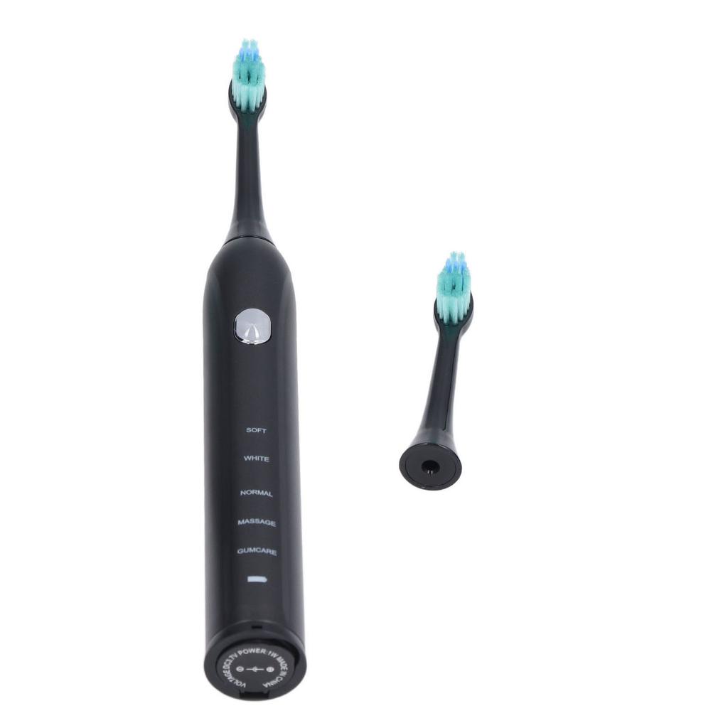 Adult Electric Soft Toothbrush Black USB Charging 5 Modes Waterproof Whitening Ultrasonic