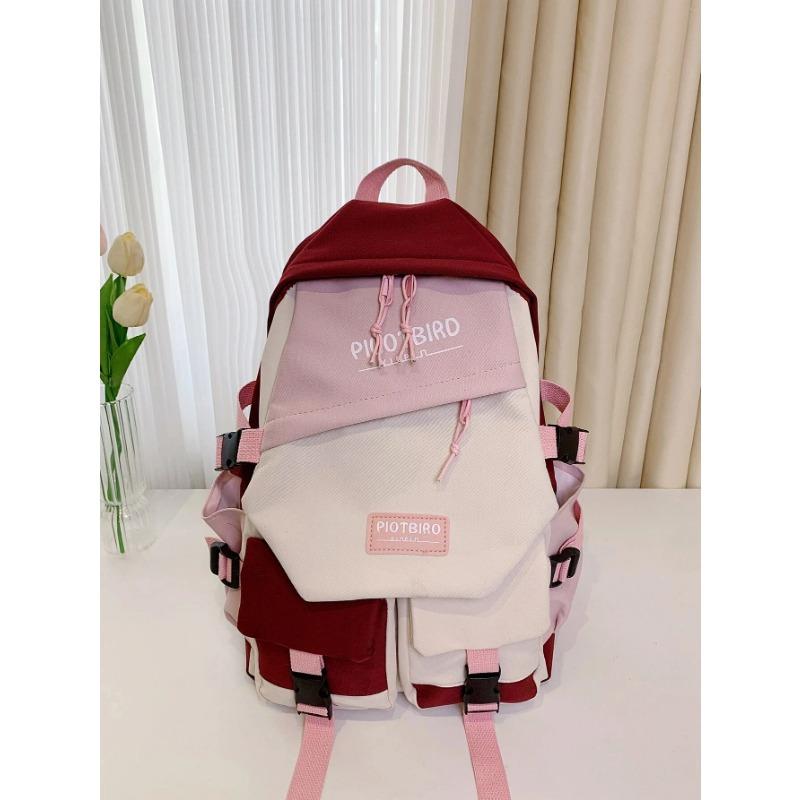 Lightweight Color Block Multi-pocket Casual Schoolbag Large Capacity Fashionable Classic Backpack for Teen Girls Boys Student
