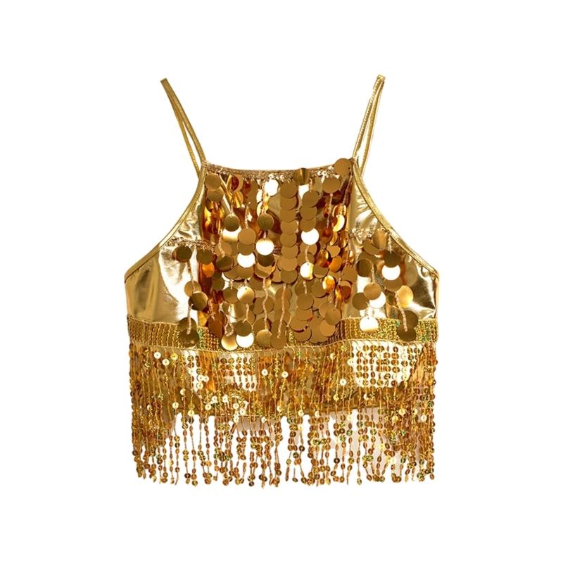 

Belly Dancer Outfits Belly Dance Bandage Sequins Bra Top Belly Dance Costumes for Cosplay Halloween Performances Stage os золотой