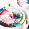 1PCS Dinnerware Painting Gold Inlay Colorful Cloud 8 /10 Inch Ceramic Plate Dinner Porcelain Cake Snack Dessert Plate