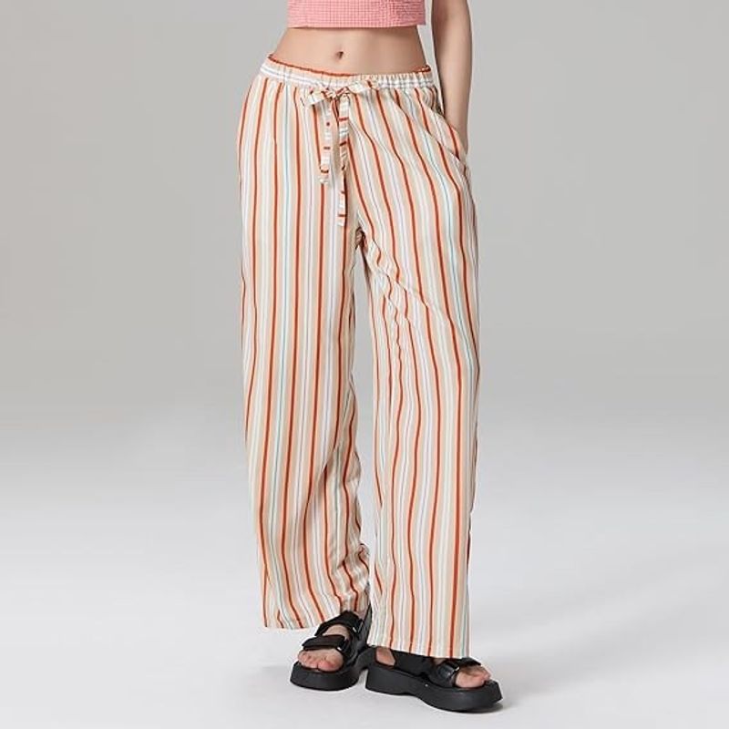 

Summer K-style All-Matching Lazy Striped Lace-up Slimming Straight Pants Dopamine Color Matching Loose Fashion Casual Pants Default