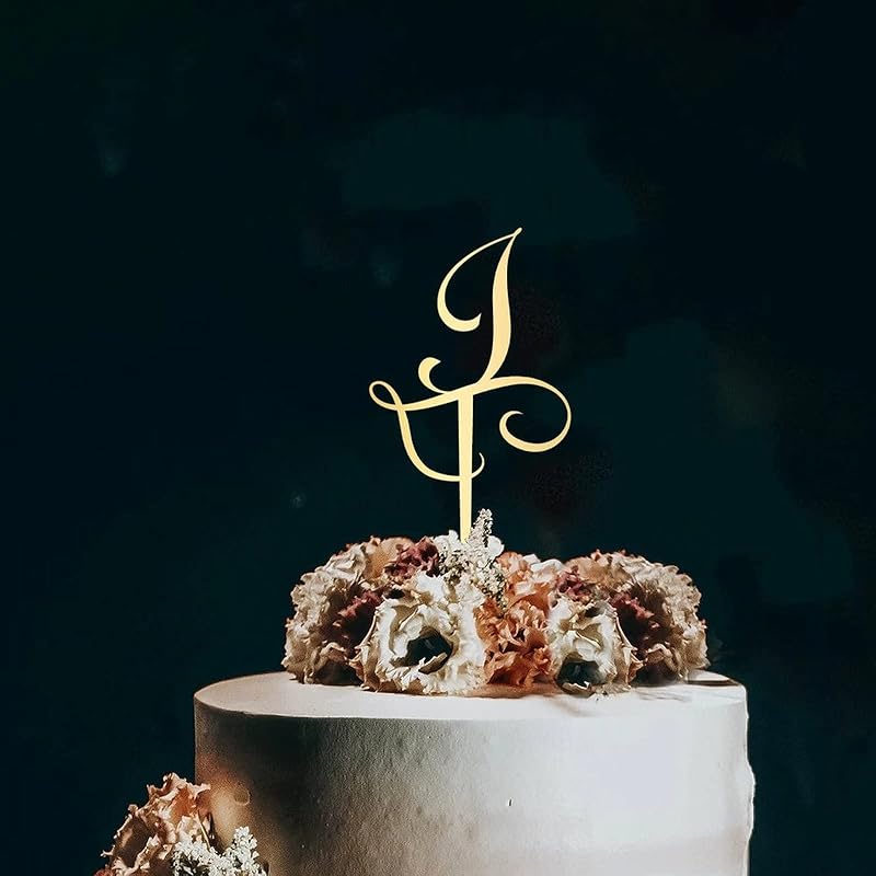 Initial Letter K Cake Topper Monogram Acrylic Cupcake Topper Funny Cake Accessories for Wedding Anniversary Birthday Party Decoration Mirror Gold