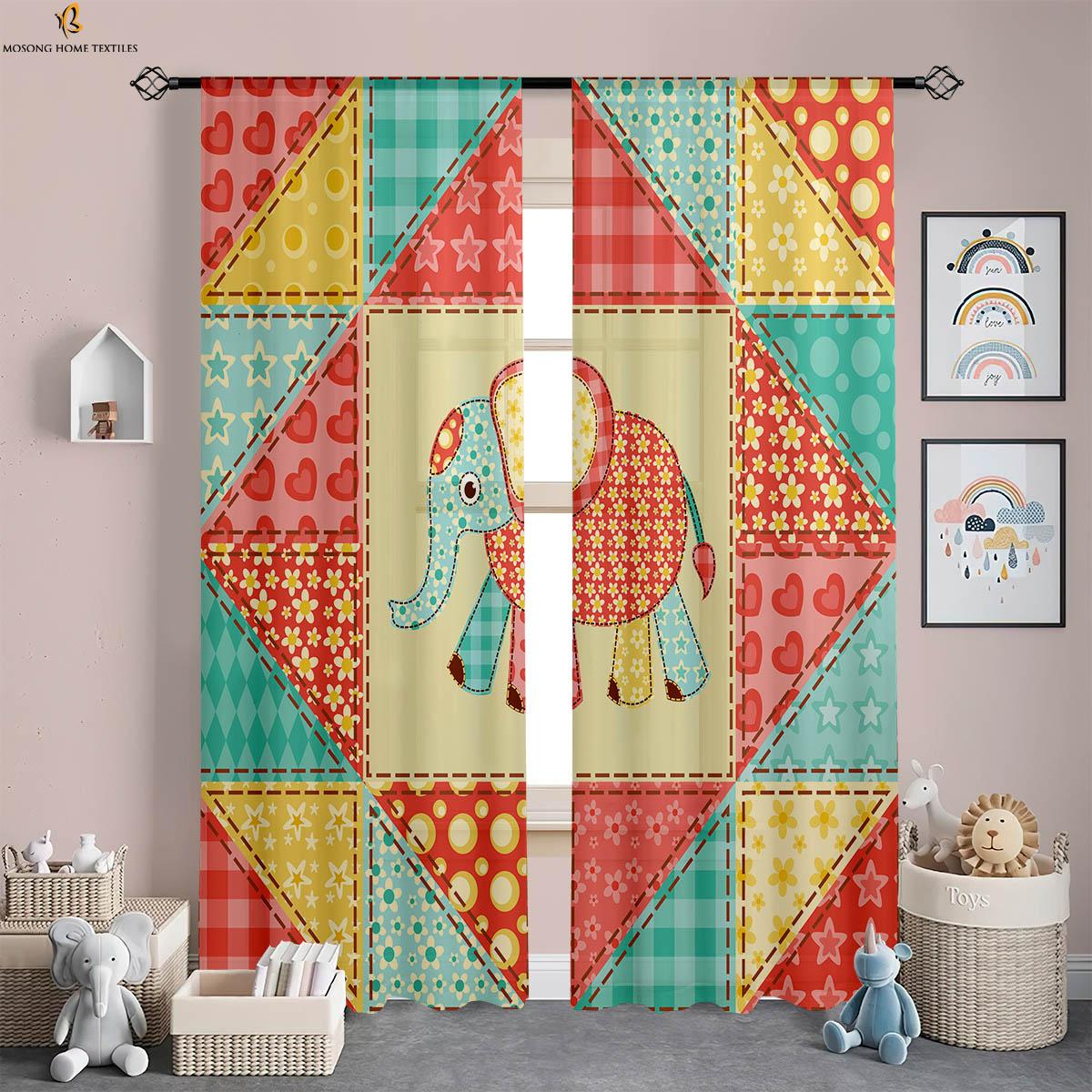 

Набор из 2 оконных штор Милый мультяшный принт со слонами Спальня Гостиная Кабинет Детская штора Полиэстер Машинная стирка Идеально для зоны W100*H130(CM)-Rod Pocket&2PCS