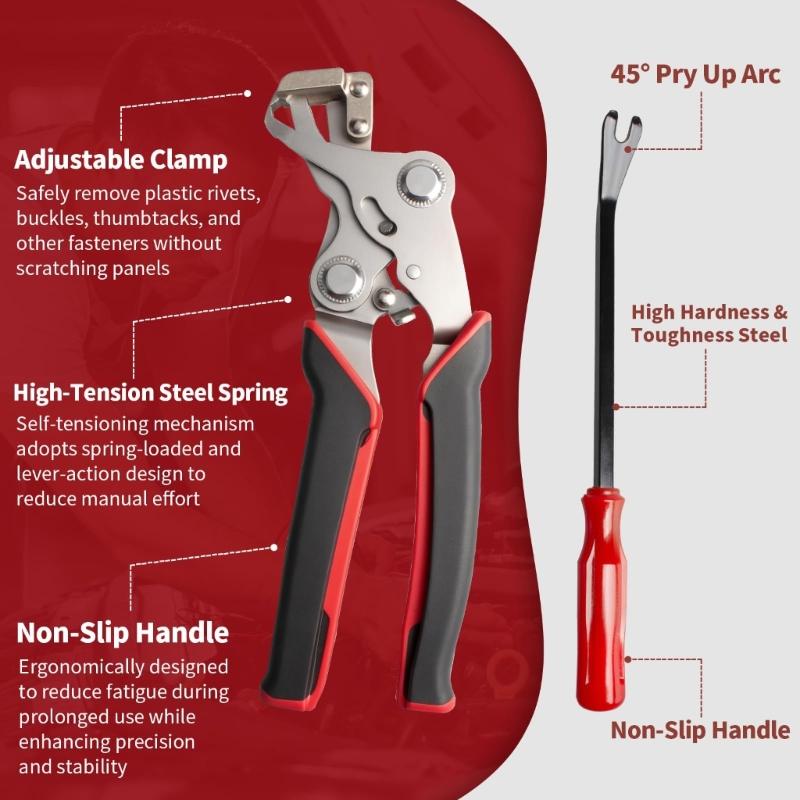Professional Automotive Clip Pliers Set Includes 2 Metal Fastener Extractors Upgrades for Door Panel & Decorations