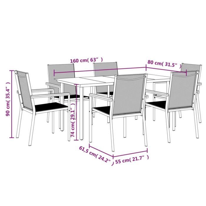 VidaXL Ensemble à manger de jardin 7 pcs noir textilène et acier 3187046