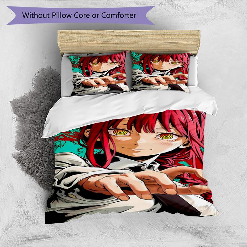 3pcs Duvet Cover Set (1*Duvet Cover + 2*Pillowcase, Without Core), Makima Chainsaw Man Print Bedding Set, Bedroom Decor, All‑Season, Birthday Gift