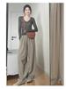 Petite Japanese Cool Elastic Waist Apricot Pants - Women's Summer High-Waist Loose Wide Leg