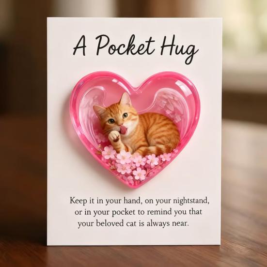 Cat Memorial Pocket Hug with Inspirational Card Emotional Support Love Heart Shaped Cat Pocket Token Decoration Cat Owners Keepsake Gift