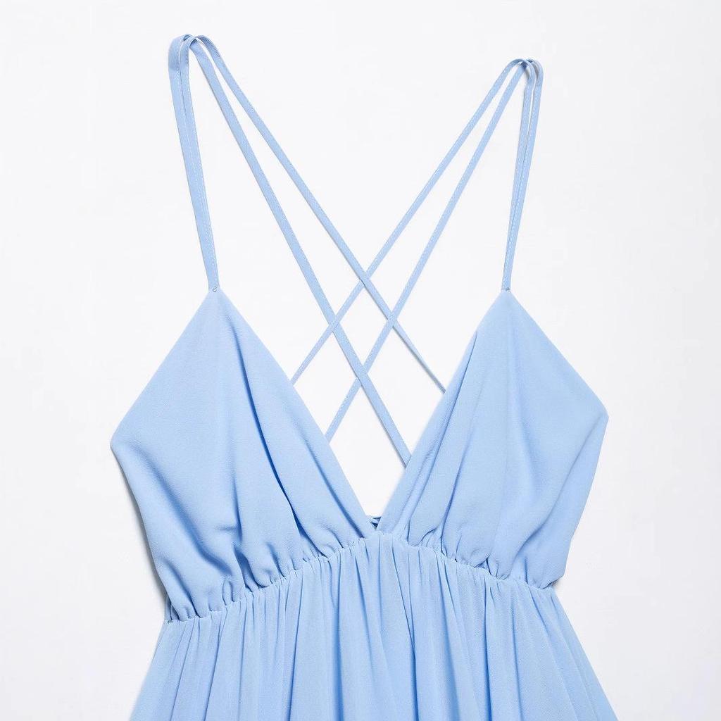 2025 Spring Women's European & American Style Backless Bandage Sling Dress - Slimming A-line Skirt