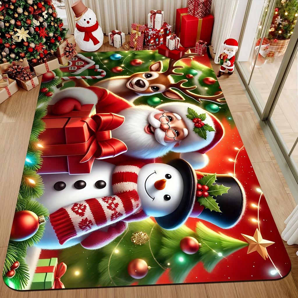 Striped Bauble Christmas Area Rug White Snow Edge Carpet Red Soft Floor Mat Modern Kitchen Dining Room Cabinets Ground Cover