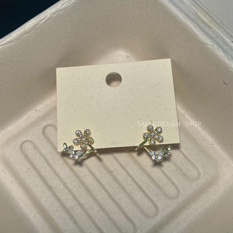 Korean Zircon Flower Stud Earrings: Versatile, Minimalist, High-End Luxury for Women