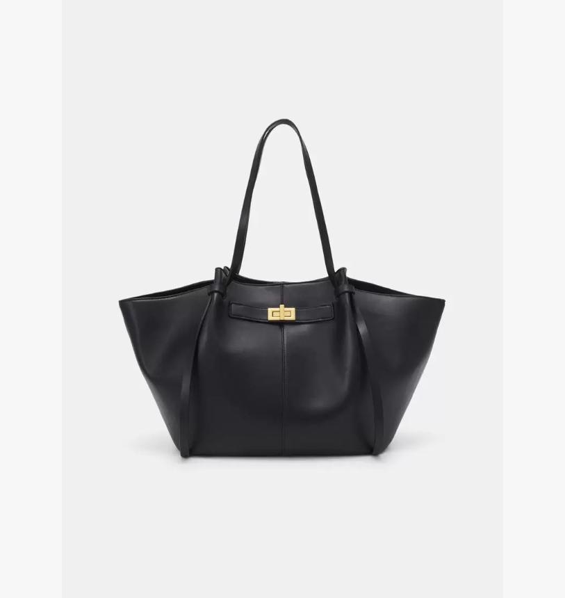 Fashion Large Capacity Trapeze Women Shoulder Bags Designer Metal Lock Handbags High-Quality Pu Leather Big Tote Commute Bag
