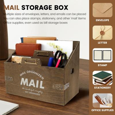 Mail Organizer Counter Top Wood Divided Letter Holder Mail Sorter Exquisite Mail Organizer Letter Sorter Convenient Desktop File