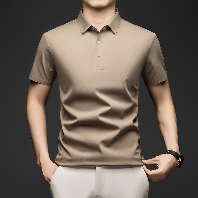 Men's Ice Silk Short Sleeved T-shirt Summer Thin Business Casual Versatile Polo Shirt