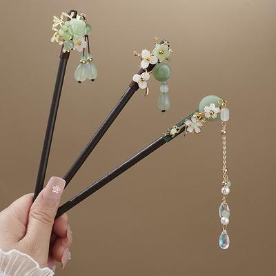 Elegant Chinese Style Hairpin Vintage Peach Blossom Tassel Wooden Hairpin Exquisite Jewelry Hairstyle Accessories For Women