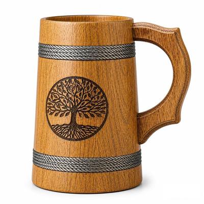 Handmade Wooden Beer Mug, Wood with Sheesham Finish, Barrel Style, Lightweight & Durable, for Craft Beer, Home Bar, Café, Party, Gift(350ml)