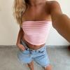 Sweet & Spicy Pink Striped Sleeveless Slim-fit Bandeau Top for Spring/Summer
