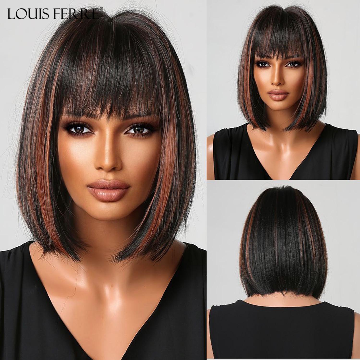 

LOUIS FERRE Короткие серебристо-серые парики со светлой челкой Натуральные синтетические парики для женщин Ежедневный косплей Волосы Термостойкое волокно