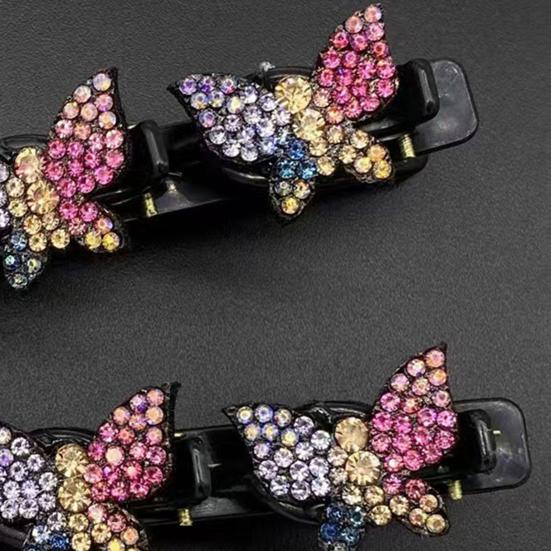 4Pcs Rhinestone Butterfly Hair Clip Head Back Braiding Hair Clamp Double Layers Hairpins Women
