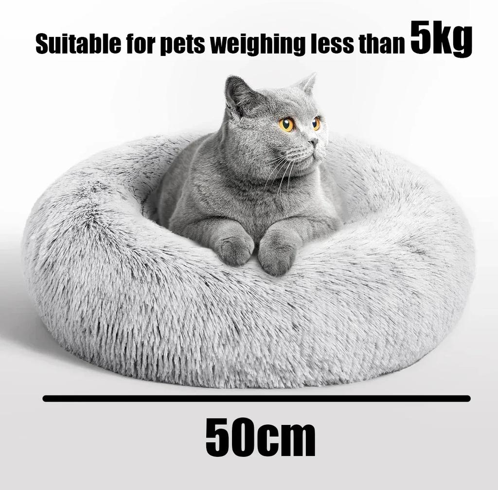 50cm Round Pet Bed for Small Medium Dog Bed Cat Bed,Long Plush Dark Gray Dog Bed