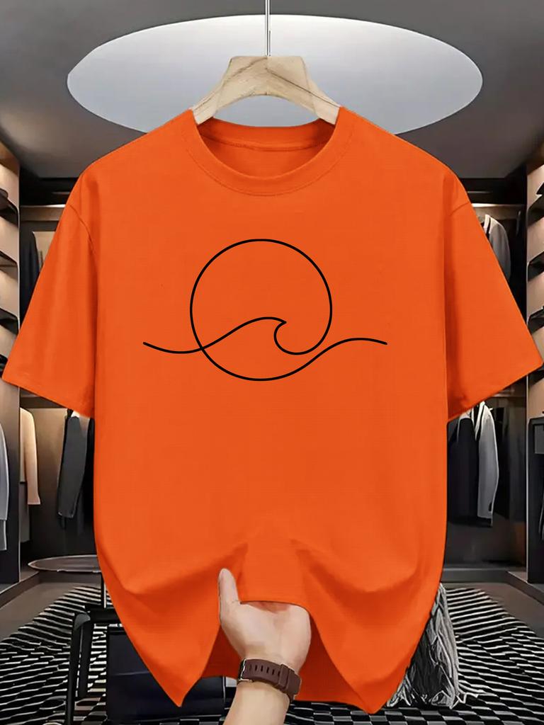 Unisex Crew Neck Tee Minimalist Sun Wave Line Print Short Sleeve Cotton Top Beach Travel Outdoor Shopping Street Daily Home Wear