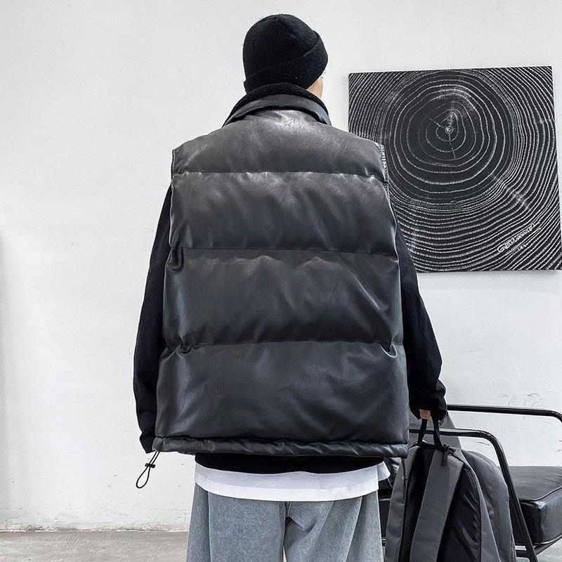 Men's Vest Autumn and Winter Leather Cotton Coat Korean Style Trendy Waistcoat Men's Loose Winter Handsome Thickened Outer Vest Jacket