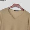 INCERUN Men Irregular Neck Long Sleeve Casual Texture T-shirts Tops