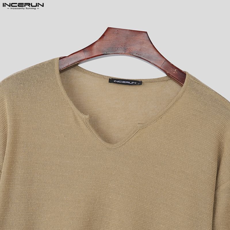 INCERUN Men Irregular Neck Long Sleeve Casual Texture T-shirts Tops