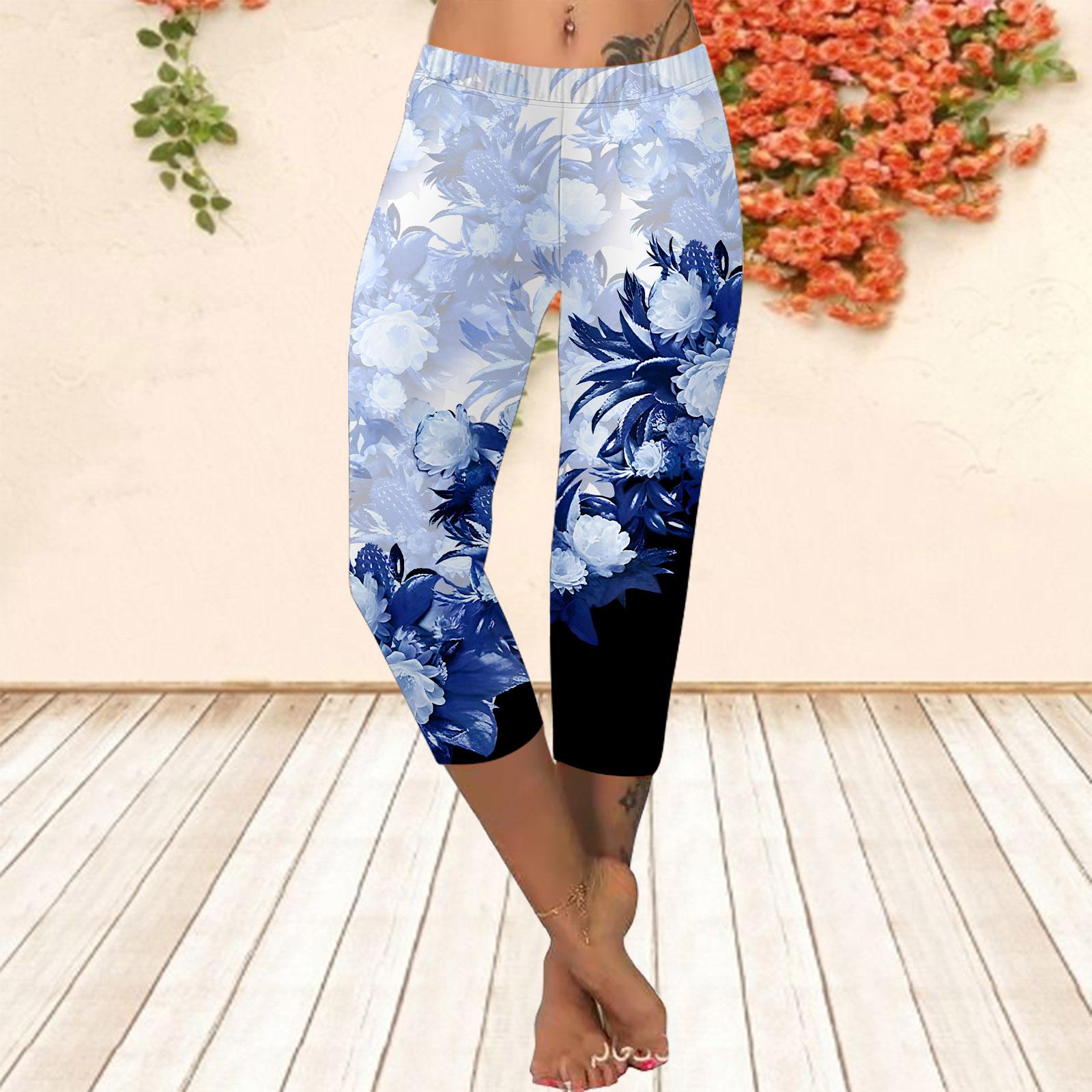 

Длинные брюки, летние короткие леггинсы, короткие узкие брюки, леггинсы больших размеров. Женские облегающие синие брюки с 3D цветочным принтом