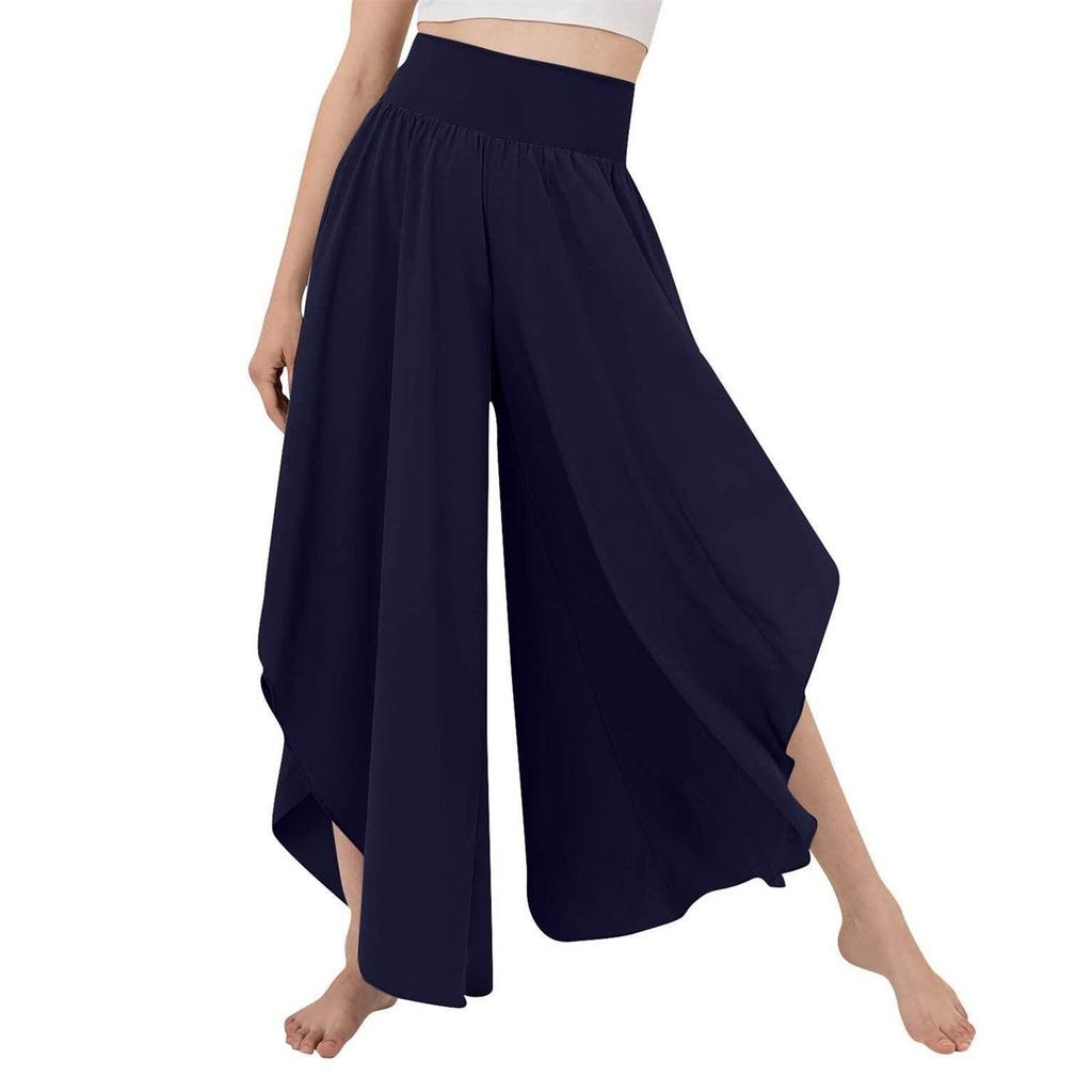 Wide Leg Pleated Pants Plain Color Casual Fitted Asymmetrical Hem Long Pleated Pants for Women Lady