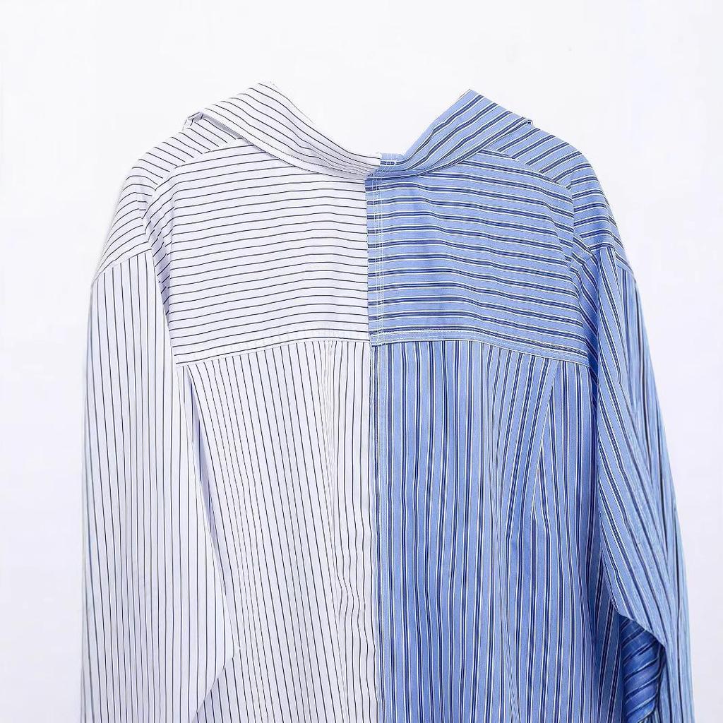 Women's Spring 2025 Fashion: Striped Long-Sleeve Single-Breasted Shirt