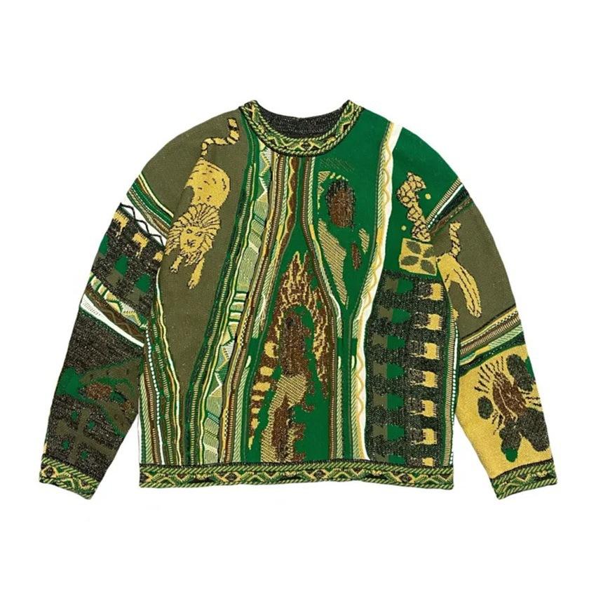 Herbst und Winter neue Retro-Mode Guochao lässiger Grobstrickpullover 3D-Digitaldruck Herren Rundhalsausschnittpullover