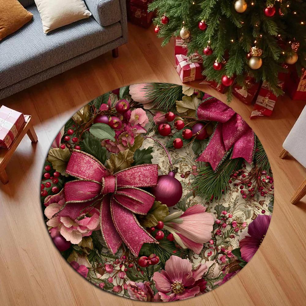 Christmas Santa Claus Red Wall Pattern Circular Carpet Christmas Floor Mat and Children's Carpet Christmas Decoration Gifts