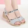 Summer New Open Toed Sandals for Women, Slope Heel Thick Bottom Sandals, Fashion Buckle with Diamond Buckle, Casual Sandals