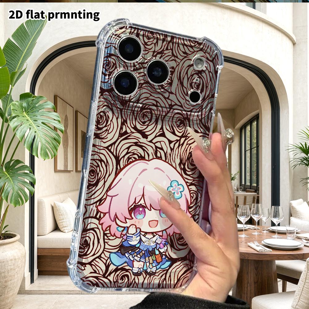 Phone Case: 2D Flat, Suitable for iPhone 18 17 16 15 14 13 Pro, Transparent with Corner Protection, Pink Short Hair, Christmas and Halloween Gift