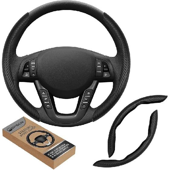 GSPSCN Universal Car Carbon Fiber Steering Wheel Cover Anti-Skid,Butterfly Steering Wheel Cover,Non-Slip Segmented Steering Wheel Protector,Fit For