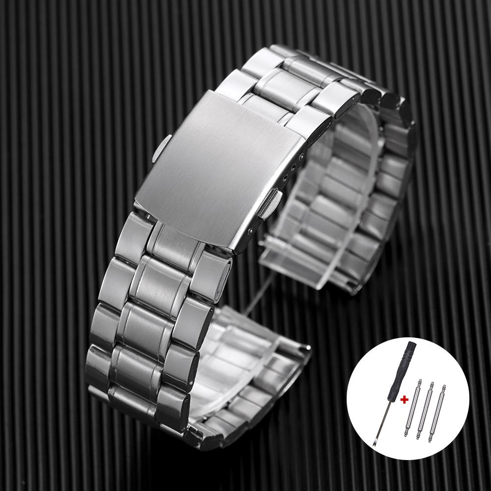 Stainless Steel Watch Band Universal Strap Folding Safety Buckle Bracelet Strap 12/14/16/18/20/22/24mm Watch Belt Accessories